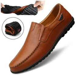 Man's Genuine Shoes Leather Men Casual Shoes Brand 2023 Mens Breathable Slip on Black Driving Shoes Plus Size 37-46