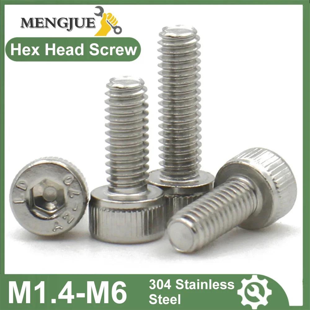 10-100pcs 304 A2-70 Stainless Steel M1.4 M1.6 M2 M3 M4 M5 M6 Hexagon Hex Socket Cap Allen Head Bolt Screw DIN912 Length 2-50mm