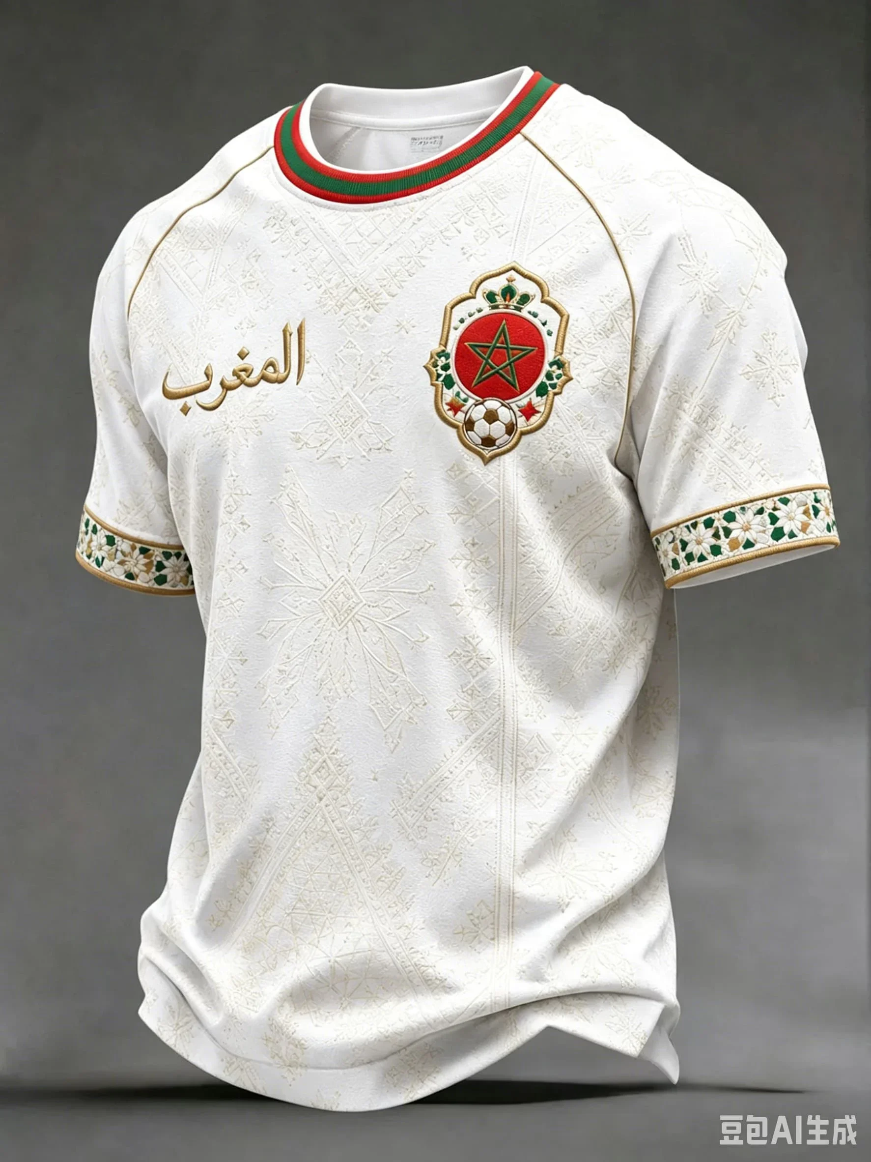 Morocco Team Away Soccer Jersey White Short Sleeve T Shirt Green Football Unisex Fans Supporter Training Sport Tee Casual  Top