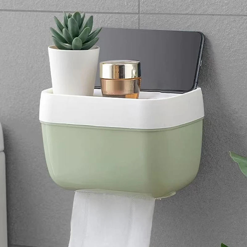 (BF06)Space-Saving Wall-Mounted Toilet Paper Holder With Tissue Dispenser Storage-Easy Adhesive Installation Roll Paper Box
