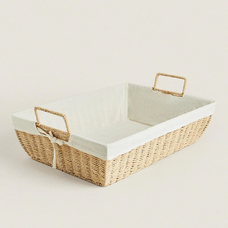 Paper rope woven storage basket, bathroom towel basket, sundry sorting box with handle, household cosmetics storage basket