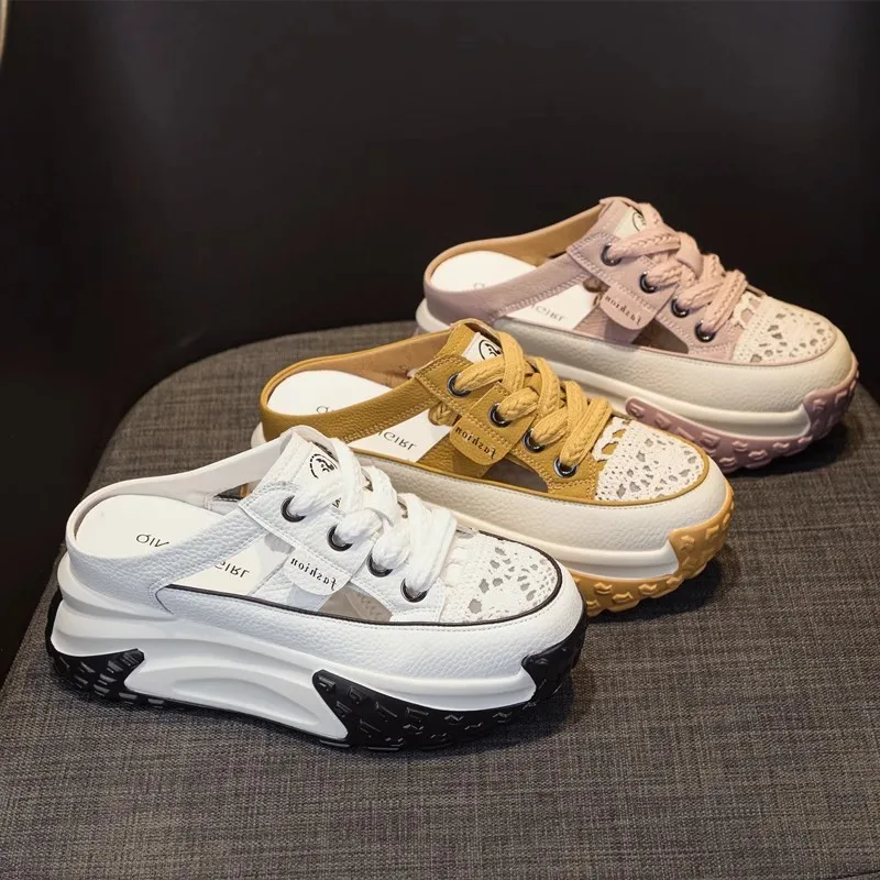 

Faionable Thi Heel Slip-On oes Women's Summer Outdoor Wear Leather Covered Toe f Slippers Princ Sle Medium Heel...