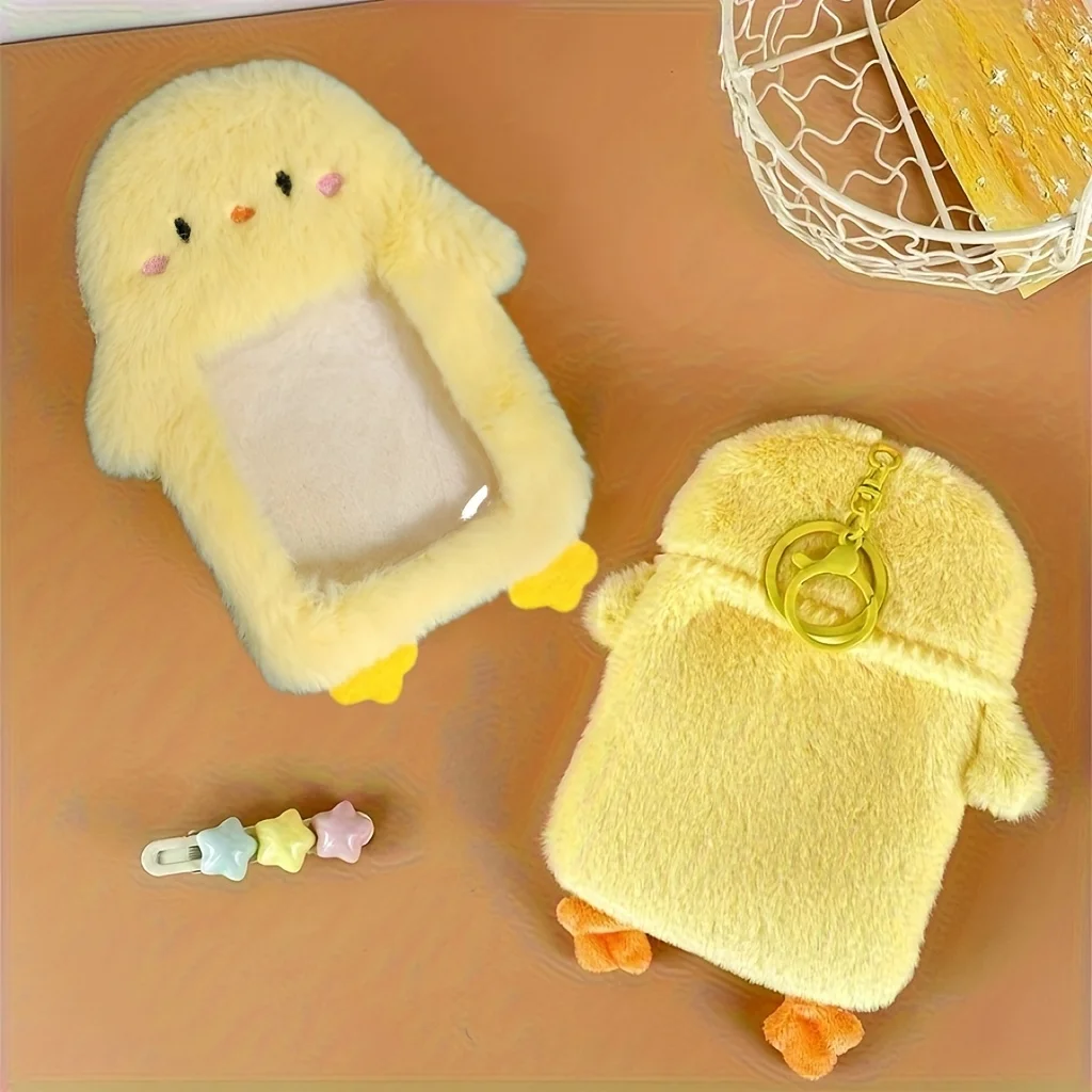 

Adorable Plush Yellow Chick Photo Card Holder with Protective Case for K-Pop Idol Campus Use Bag Charm Keychain Stationery Gift