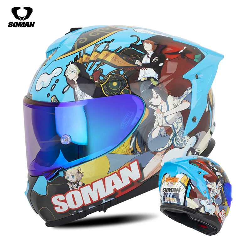 SOMAN Women Men Full Face Motorcycle Riding Full Helmet ECE/DOT Certified Double Lens Helmet Capacete Casque Moto Motocross