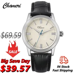 Chameri GS03 37mm Vintage Watch VH31 Quartz Movement 50m Waterproof Luxury Wristwatch Stainless Steel Sapphire Crystal Watches
