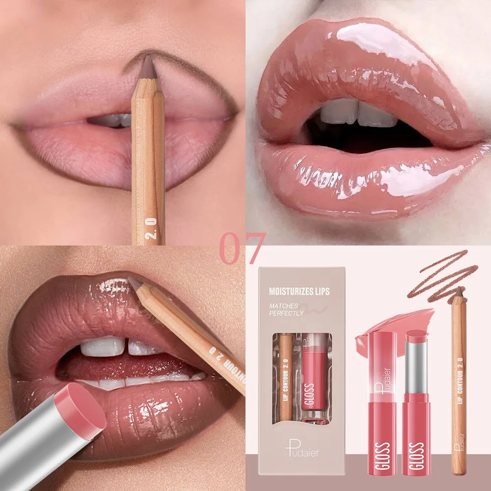Conjunto de delineador labial e batom/brilho labial, batom fosco à prova d'água de longa duração, lápis delineador labial de ponta dupla, nutritivo