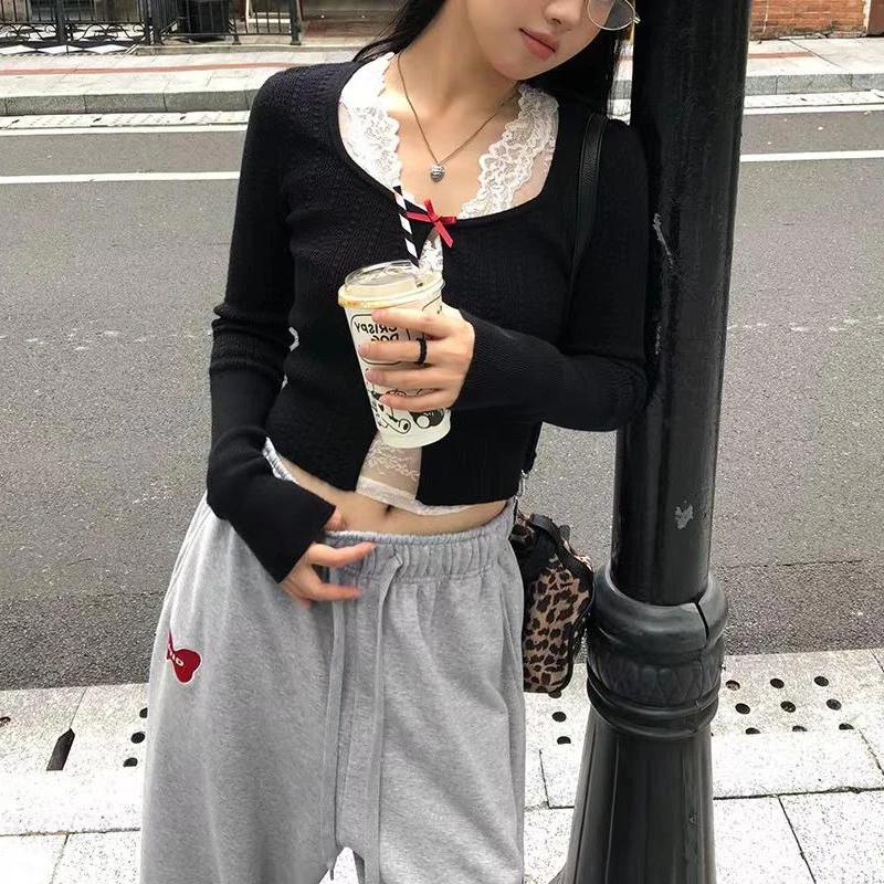 Good Quality Female Knitting Cardigans for Autumn Long Sleeve Ribbon Button Fly Sexy Young Lady Short Jacket Slim Women Sweater