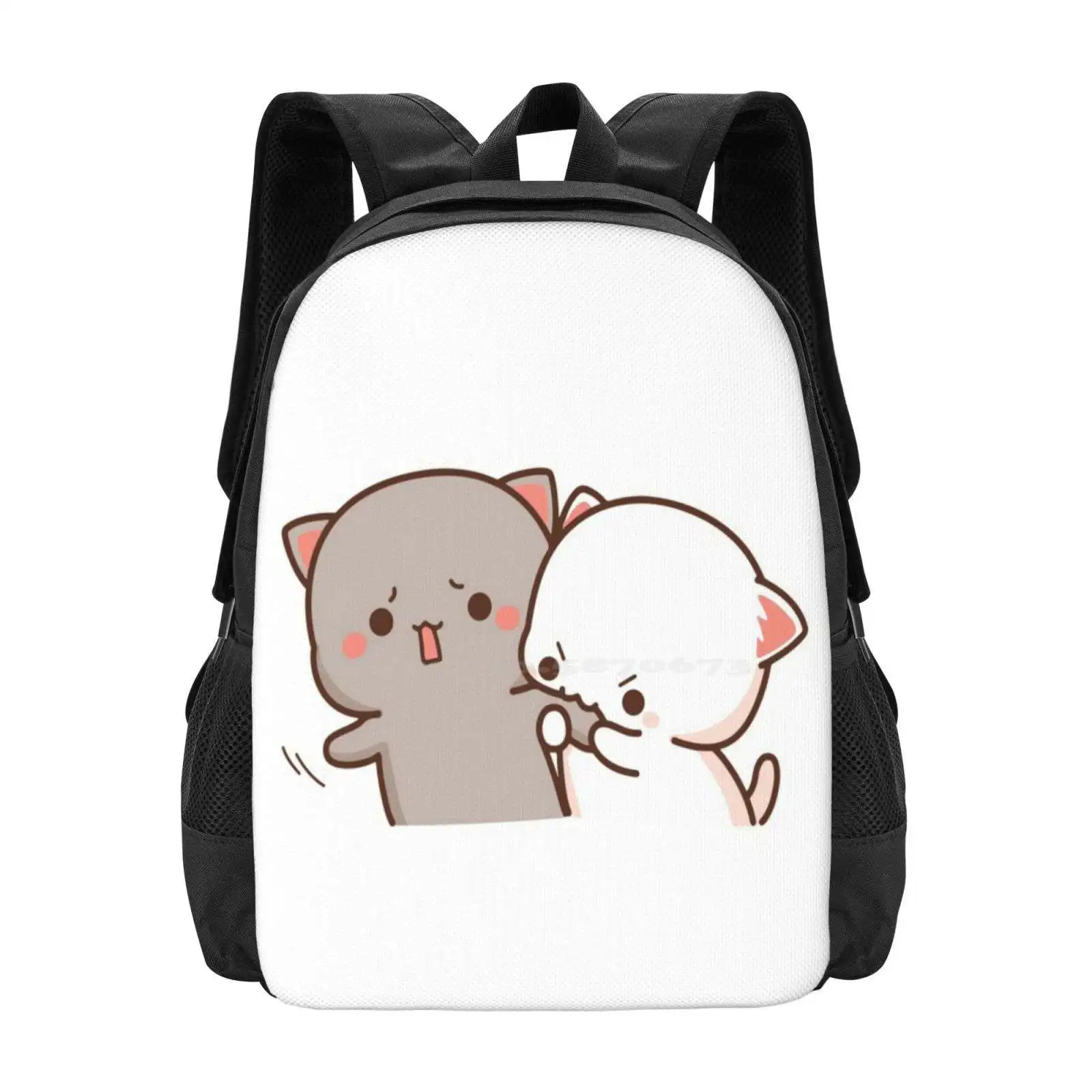 Peach And Goma Mochi Cat Bite School Bags Travel Laptop Backpack Peach Cat Mochi Kitty Cute Romantic Kawaii Boyfriend