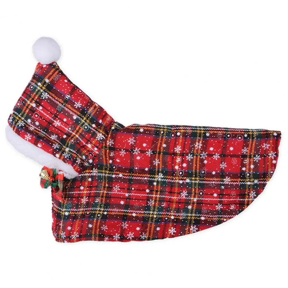 Roupa festiva de Natal para animais de estimação Elegante capa de Natal para animais de estimação Xadrez com estampa de floco de neve com gravata borboleta aconchegante com capuz para gatos