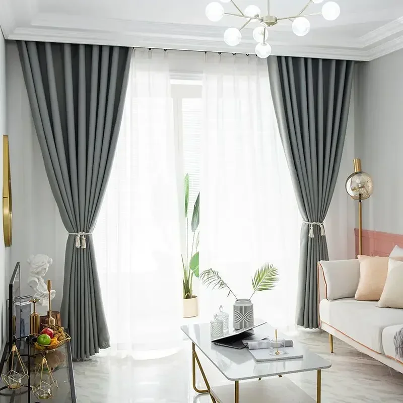 

PH2024 Solid color blackout curtains living room bedroom bay window simple sunshade