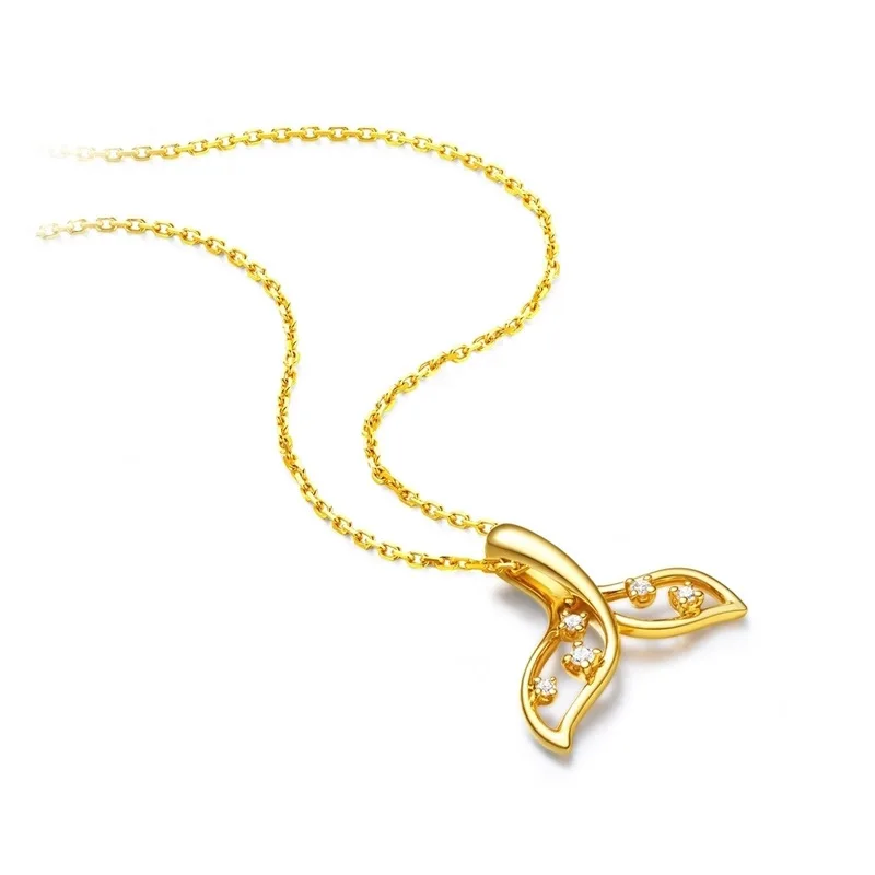 

Real 18K Gold Color High End Diamond Inlaid Golden Whale Tail Pendant Necklace for Women Clavicle Chain Jewelry Gifts Not Fade