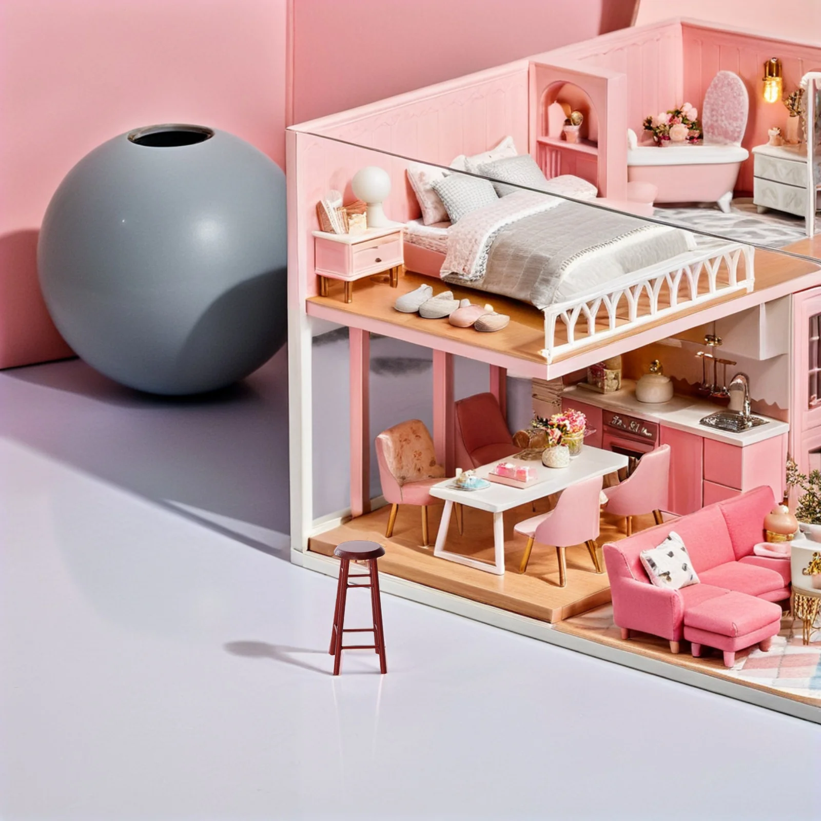 2 قطعة مقعد مرتفع مصغر حرفة خشبية واقعية لدمية ديكور مطبخ لتقوم بها بنفسك الجمعية أثاث صغير محاكاة خمر #3