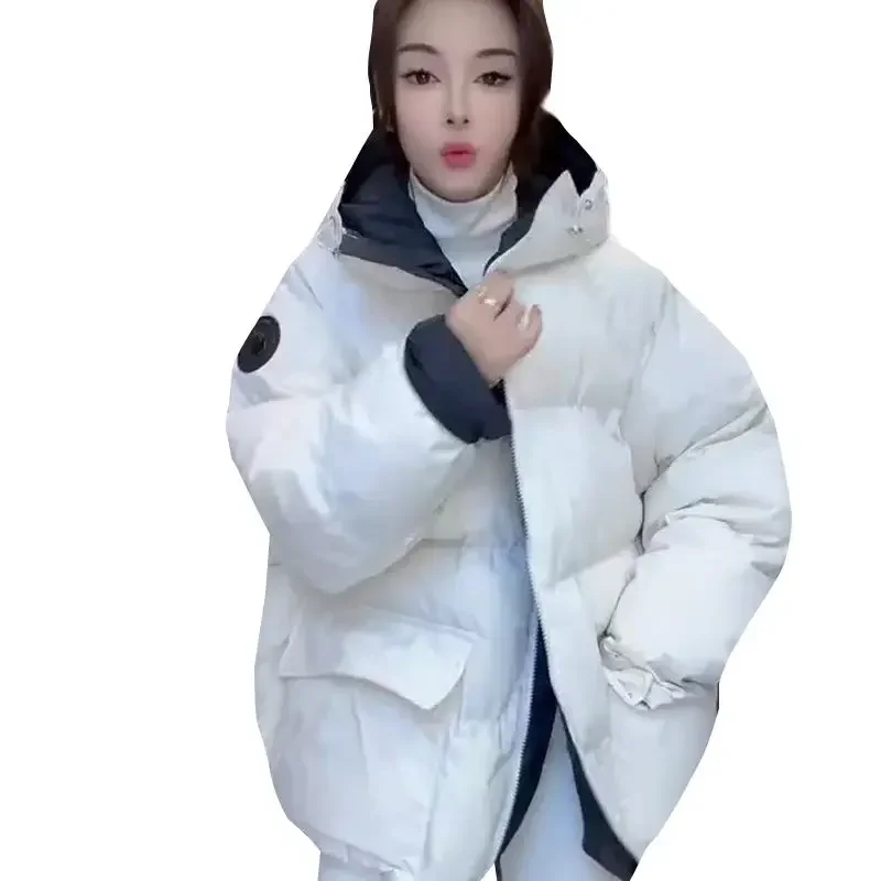 

Повседневная цветная контрастная куртка для младшего возраста, толстая куртка на хлопковой подкладке, теплая модная новая свободная куртка с капюшоном на хлопковой подкладке