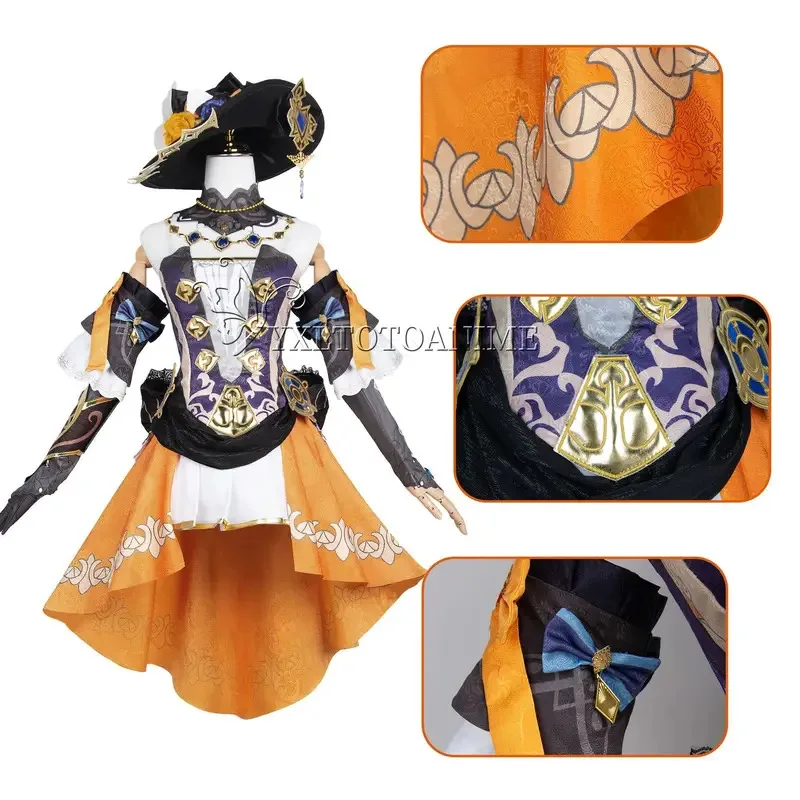 Genshin Impact Navia Cosplay Costume Wig Hat Set Women Dress Uniform Halloween Party