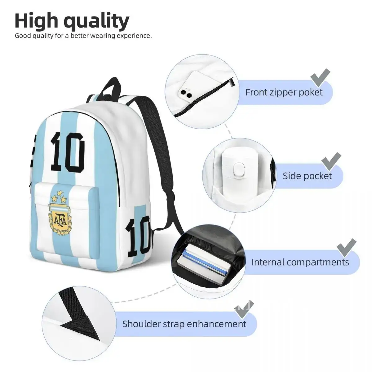 Argentina Famouse Football Backpack Student Schoolbag Business Soccer Lover Footballer Daypack for Men Women Laptop Canvas Bags