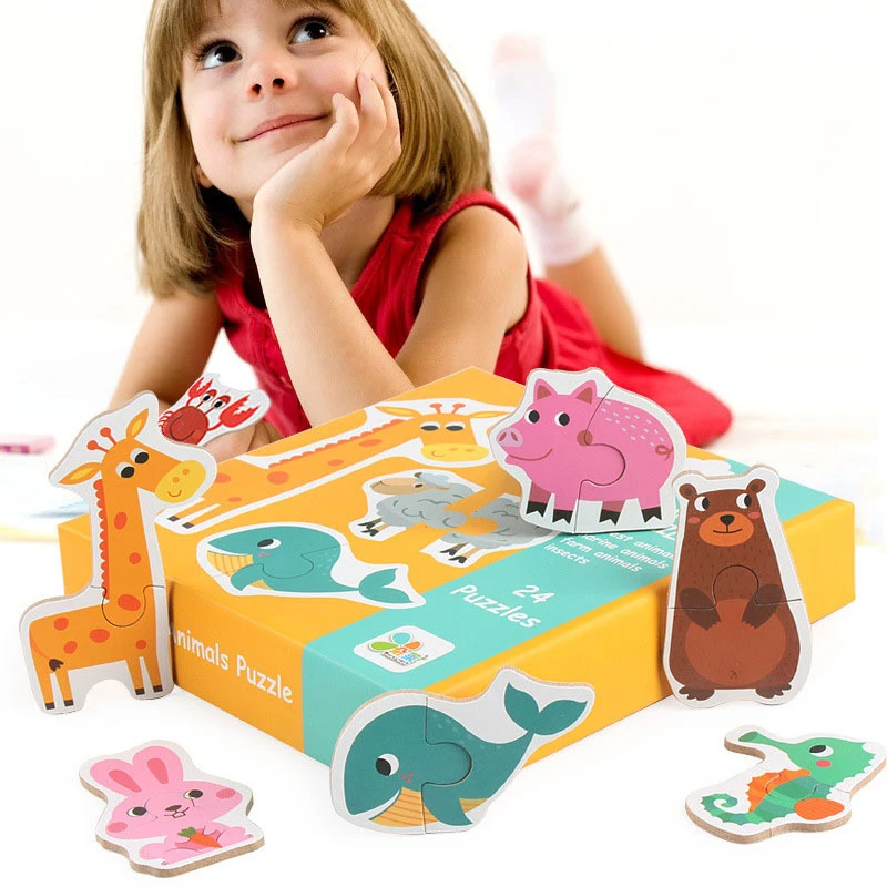 Children Gifts Kids Wooden Jigsaw Matching Puzzle Game Baby Early Learning Cognition Animal Fruit Traffic Educational Toys