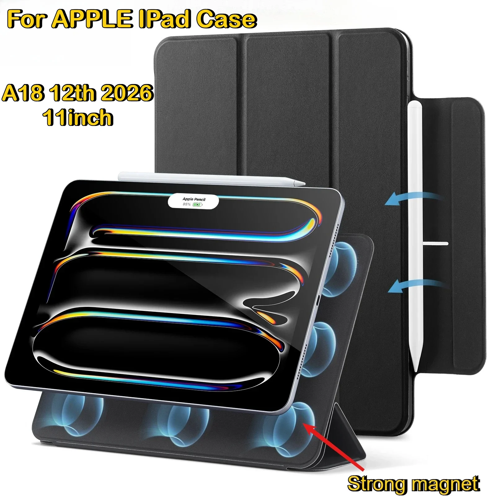 

2026 Strong Magnetic PU Case for IPad 12th A19 Air M4 Pro M5 13 12.9" M3 M2 A16 11th 10th 11" Mini 7 6 8.3 Cover Supports Pencil