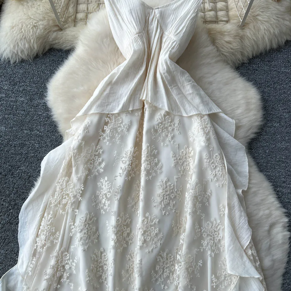 Chic Elegant vintage Spliced floral Sleeveless print Beach Vacation Party Women Summer Vestidos Long dress