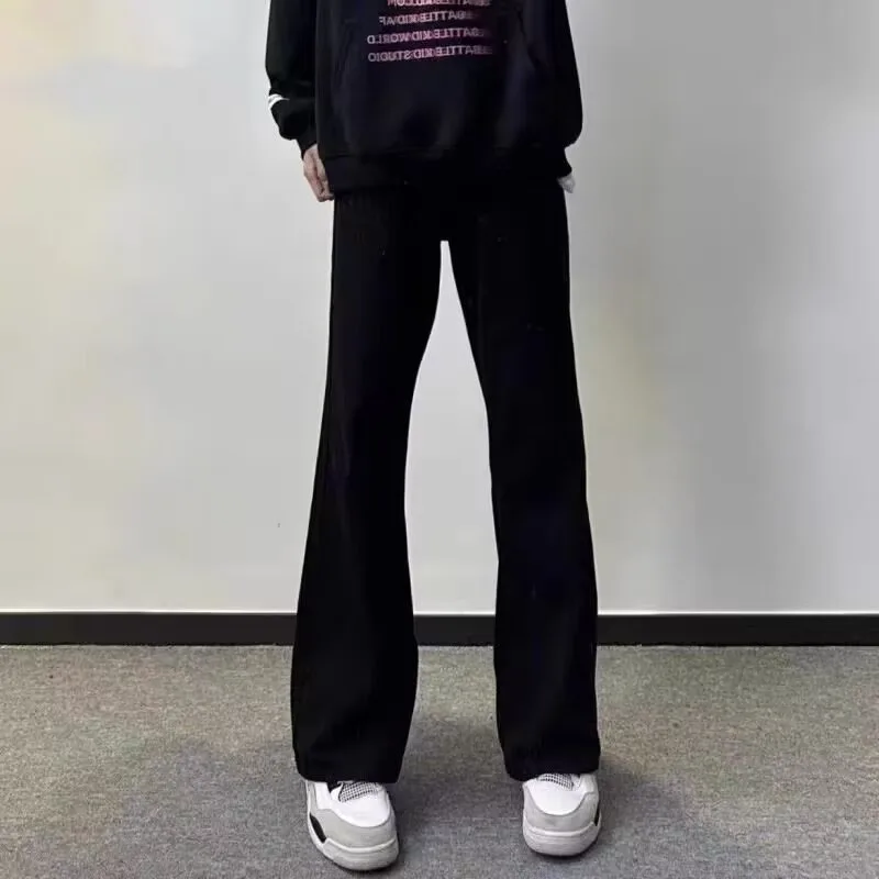 

Мужские американские удобные модные брюки черного цвета в стиле high street с молниями, свободного кроя, тонкие, прямые, с завязками, от известного бренда.