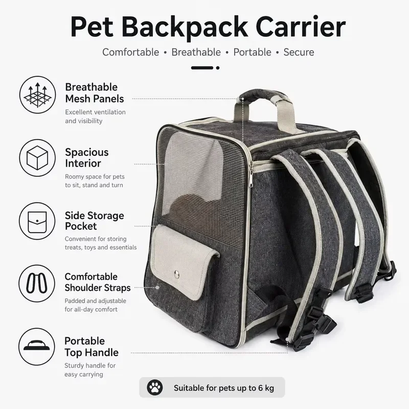 Breathable Foldable Dog Backpack With Two Tone Oxford Cloth for Travel With 1120g