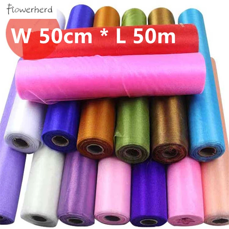 Wedding Table Runner Decoration Yarn Roll Crystal Tulle Organza Sheer Gauze Element Casamento Favors Supplies 50cmx50/30meters