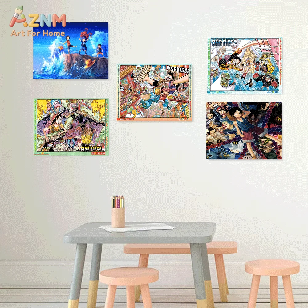 AZNM Unframed Canvas Print One Piece Luffy Ace Sabo Childhood Zoro Gear 5 Anime Wall Art Manga Poster Home Decor