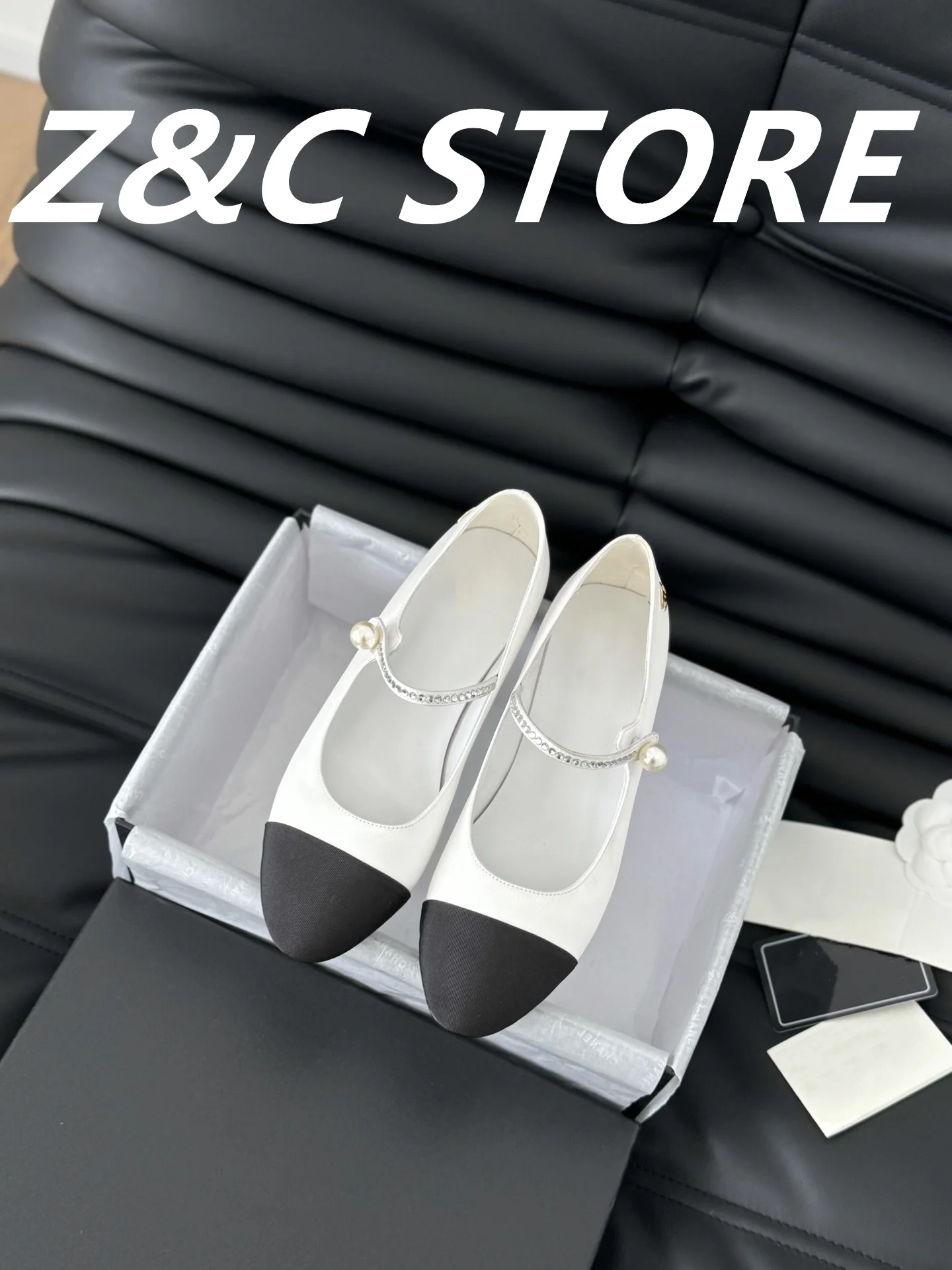 New Water Diamond Pearl Mary Jane Shoes, Small Fragrant Style, Color blocked French Retro Single Shoes, High end Women's Shoes