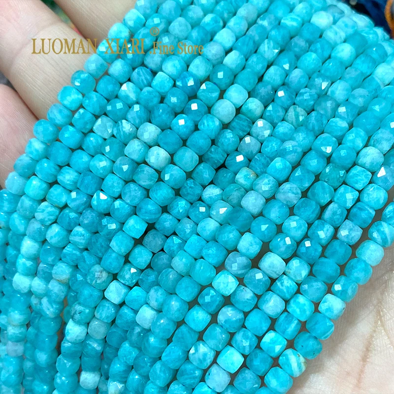 

4-5MM Faceted Square AA Natural Amazonite Loose Cube Stone Spacer Beads for Jewelry Making Diy Earrings Bracelet Accessories