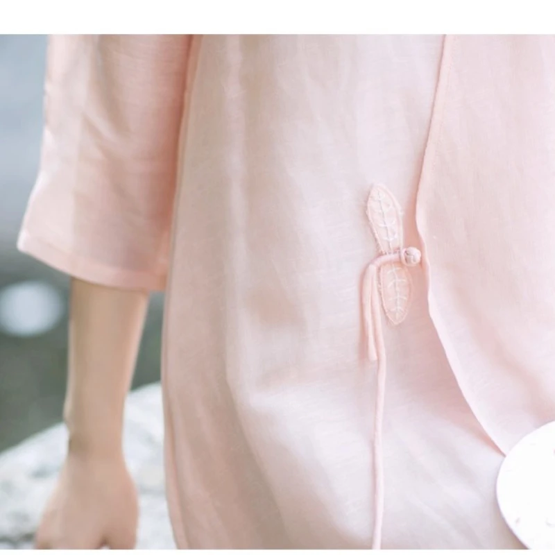 Women's Summer Cotton Linen A-Line Long Dress Loose Round Collar Retro Half Sleeve Long Skirt White Elegant Gowns Zen Robe