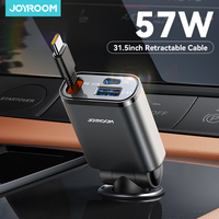 Joyroom 57W Retractable Car Charger USB C Fast Charging Car Charger Adapter Ultra-Slim 3-Ports Fast Charging For iPhone Samsung