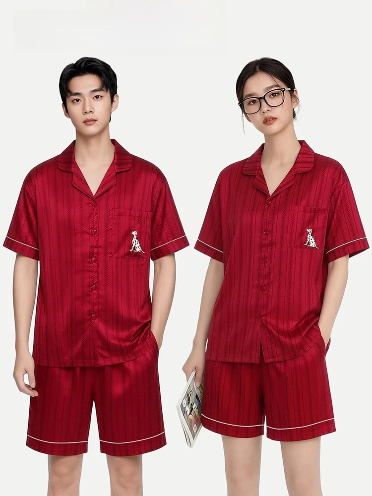 pyjama-d'ete-en-soie-glacee-a-manches-courtes-pour-couples-pinkbread-vetements-d'interieur-rouges-tenues-de-mariage-assorties-en-melange-de-polyester-doux-et-anti-humidite