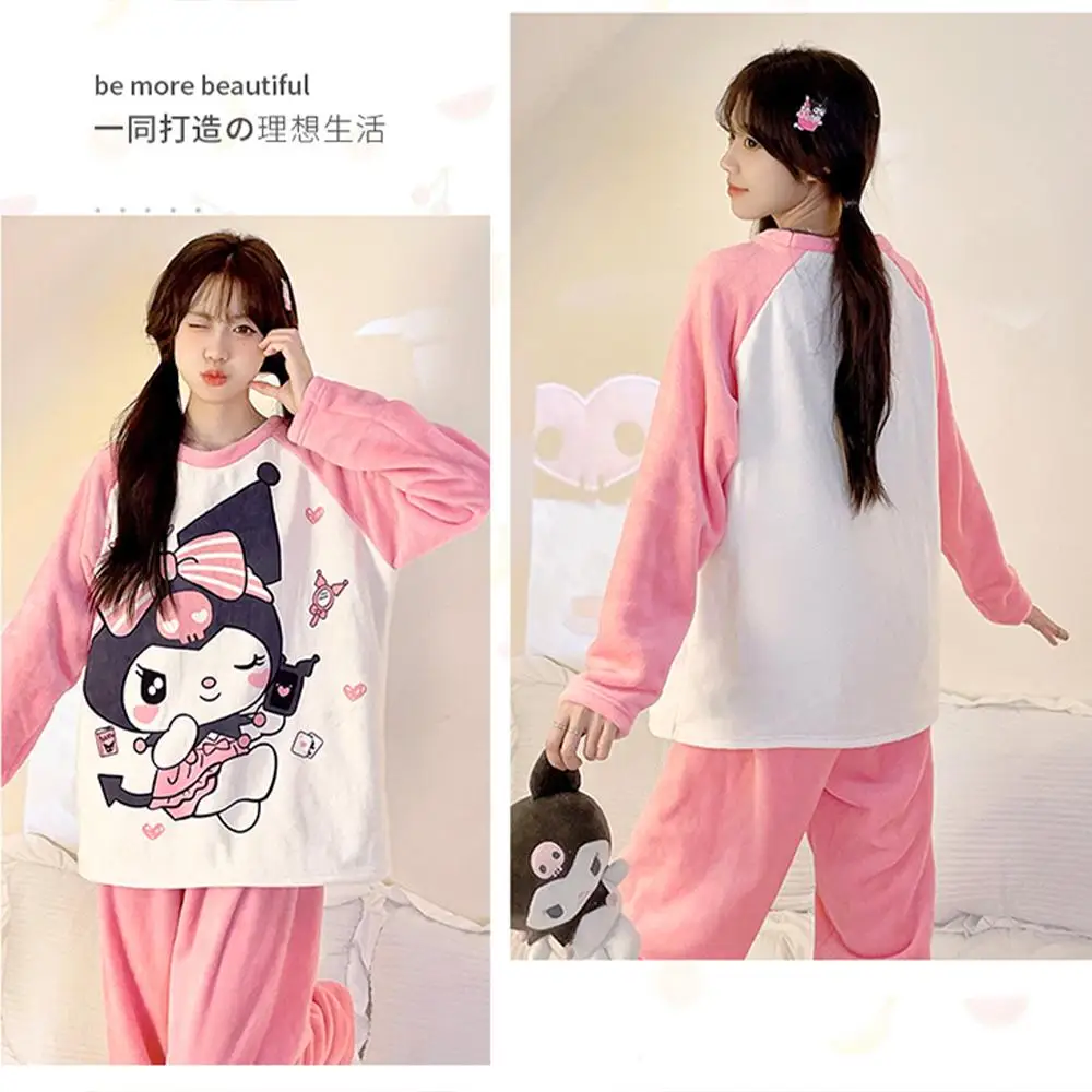 أنيمي كورومي بلدي ميلودي أفخم بيجامة مجموعة الكرتون Usagi المرجان المخملية النساء ملابس خاصة لطيف الشتاء الدافئ Homewear الفتيات بلايز السراويل