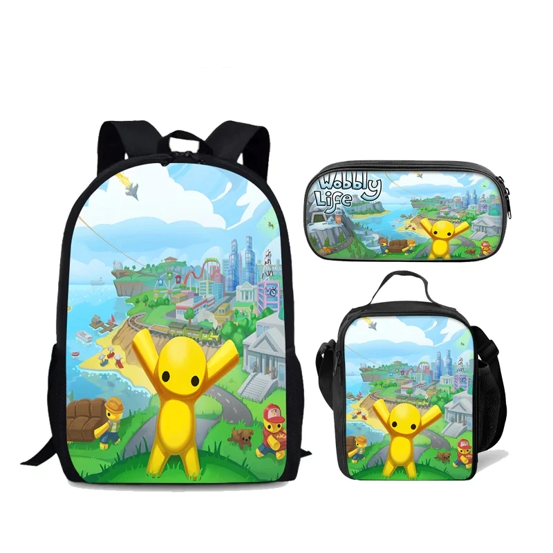 Wobbly Life Schoolbag Backpack Lunch Bag Pencil Case Set Gift for Kids Students