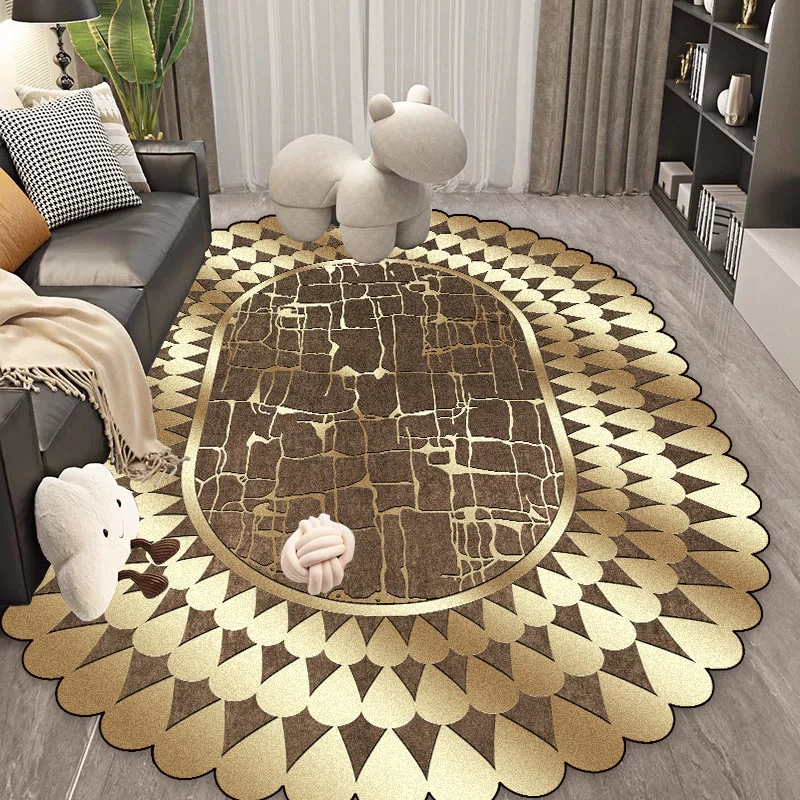 Nordic Golden Luxury Carpet Living Room Irregular Decoration Sofa Area Rugs Special-shaped Bedroom Washable Floor Mat Non-slip