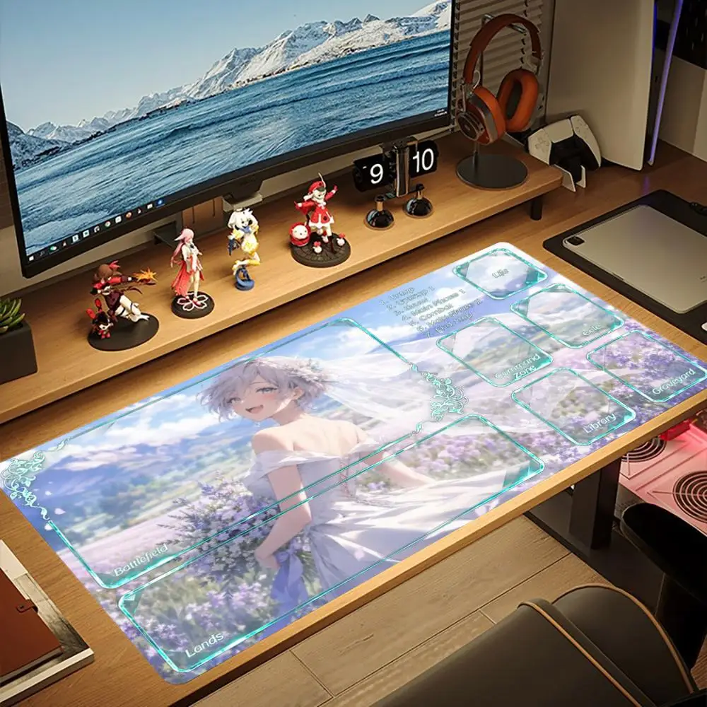 Anime Lavender Rose Bride Large MTG Playmat TCG Battle Mat Anti-Slip Durable Stitched Edge Commander Desk tapete magic mtg