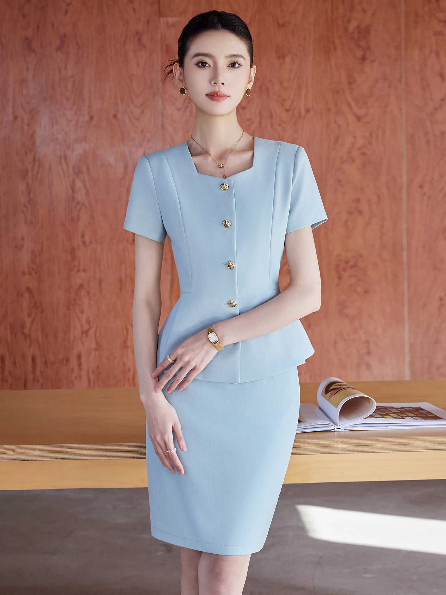 Professional Short Sleeve Suit Set Women's Summer New Style 4S Store Front Desk Reception Work Uniform High End Fashion