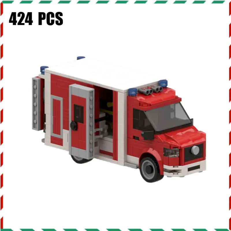 

MOC European Rescue Ambulance Building Blocks Emergency Vehicle Model Kit with Detailed Interior Display for Adult Children Gift