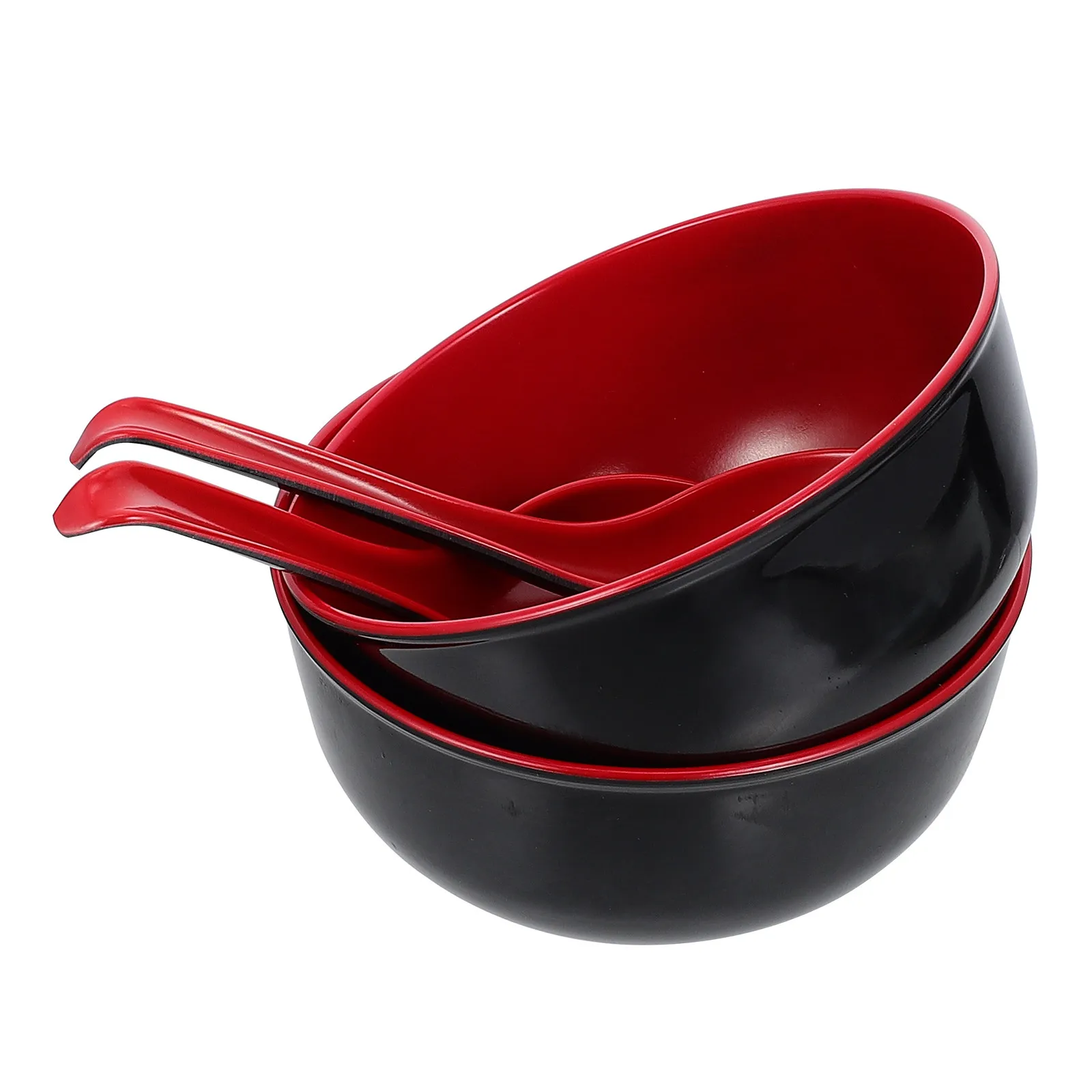 Juego de 1 tazón versátil para alimentos con cucharas, color negro y rojo, de alta calidad, saludable, no tóxico, vajilla multiusos para la mesa de cocina para uso diario