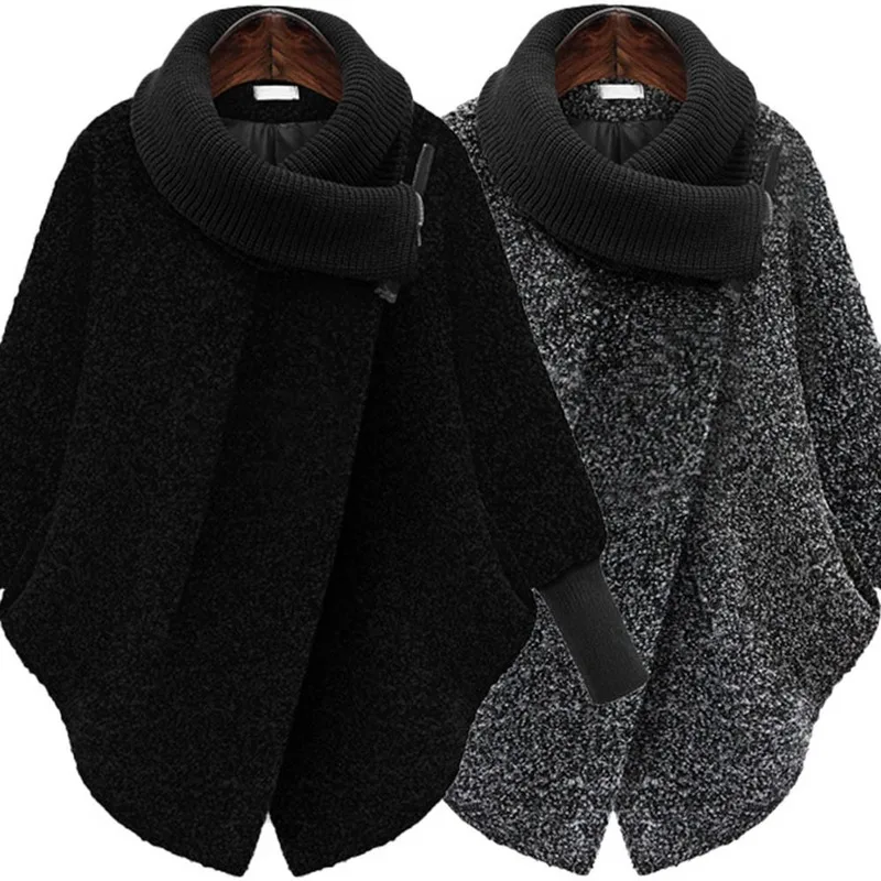 Abrigo de lana de cuello alto para mujer, abrigo suelto y cálido de manga larga, chaqueta empalmada de Color sólido, moda de invierno, nuevo