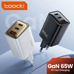 Toocki GaN 65W USB Type C Charger Fast Charging QC4.0 QC3.0 PD3.0 for iPhone 16 15 14 13 12 Xiaomi 12 11 Samsung S23 S22 Laotop