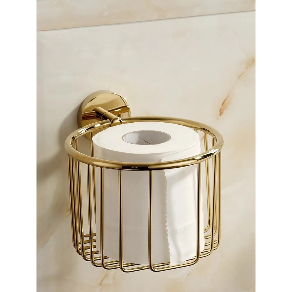 Non punching and hand wiping paper box, gold toilet wall mounted all copper paper basket, roll paper rack, toilet Nordic tissue