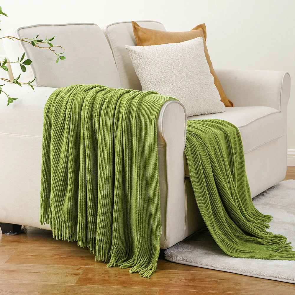 Battilo Chenille Knit Blankets with Tassels Caramel Plaid Throw Blanket for Bed Couch Decorative Sofa Blanket Bedroom Fall Decor