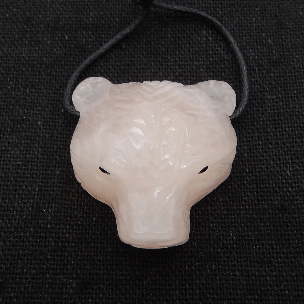 Natural Pink Quartz Hand-Carved Bear Heads Pendant,Fashion Jewelry For Women Beads Jewelry Gemstone Birthday Gift