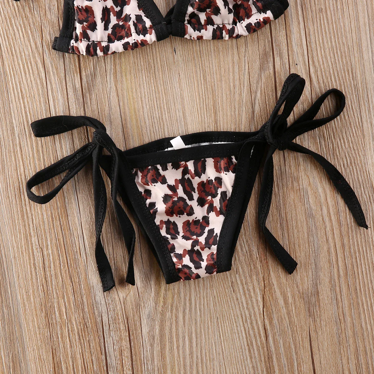 Toddler Baby Girl Bikini Set Leopard Print Bikini Halter Swimwear String Triangle Bathing Suits Beachwear