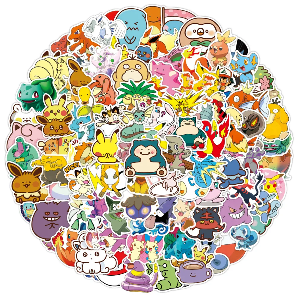 10/30/50/100/200pcs Kawaii Pokemon Anime Stickers Pikachu Cartoon Decals DIY Laptop Skateboard Phone Cute Stickers Kid Gift Toy