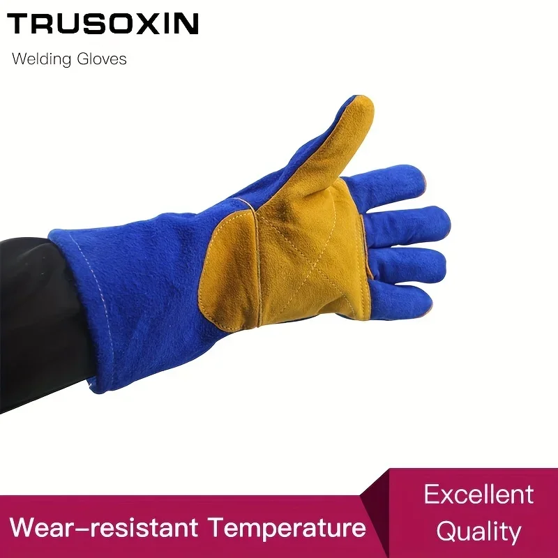 Leather Forge/Mig/Stick Welding Gloves Heat/Fire Resistant, Mitts for Oven/Grill/Fireplace/Furnace/Stove/Pot Holder welding