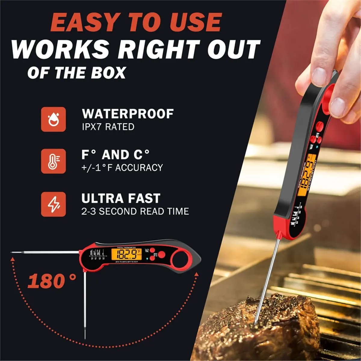 【MUST-HAVE LIST】 Digital Meat Thermometer Instant Read Food Thermometer for BBQ Grill Smoker Kitchen Steak Probe