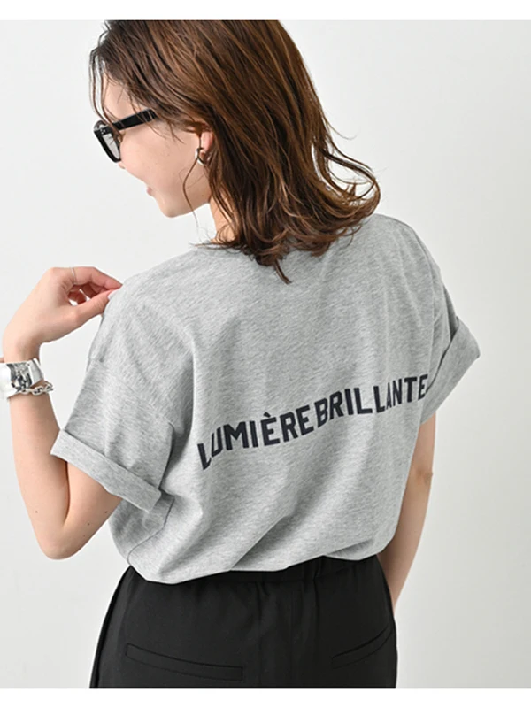 

Casual Cotton T-Shirt Letter Print Loose Fit Summer Short Sleeve Women's Tee Commute Versatile Loose Slimming Cuffed Sleeve
