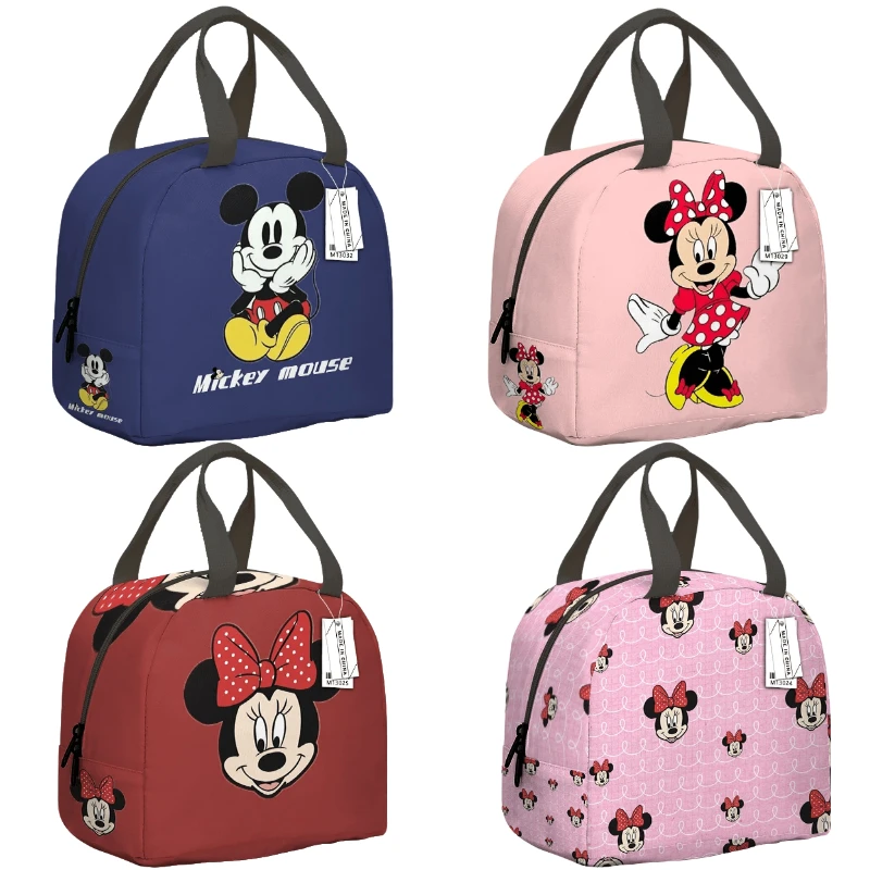 Disney-fiambrera de Mickey Mouse para niños, bolsa de gran capacidad con aislamiento térmico, impermeable, con dibujos animados de Minnie Mouse,