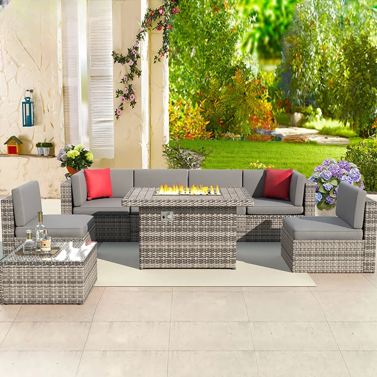 Home and garden furniture L shape outdoor leisure poly rattan sofa set